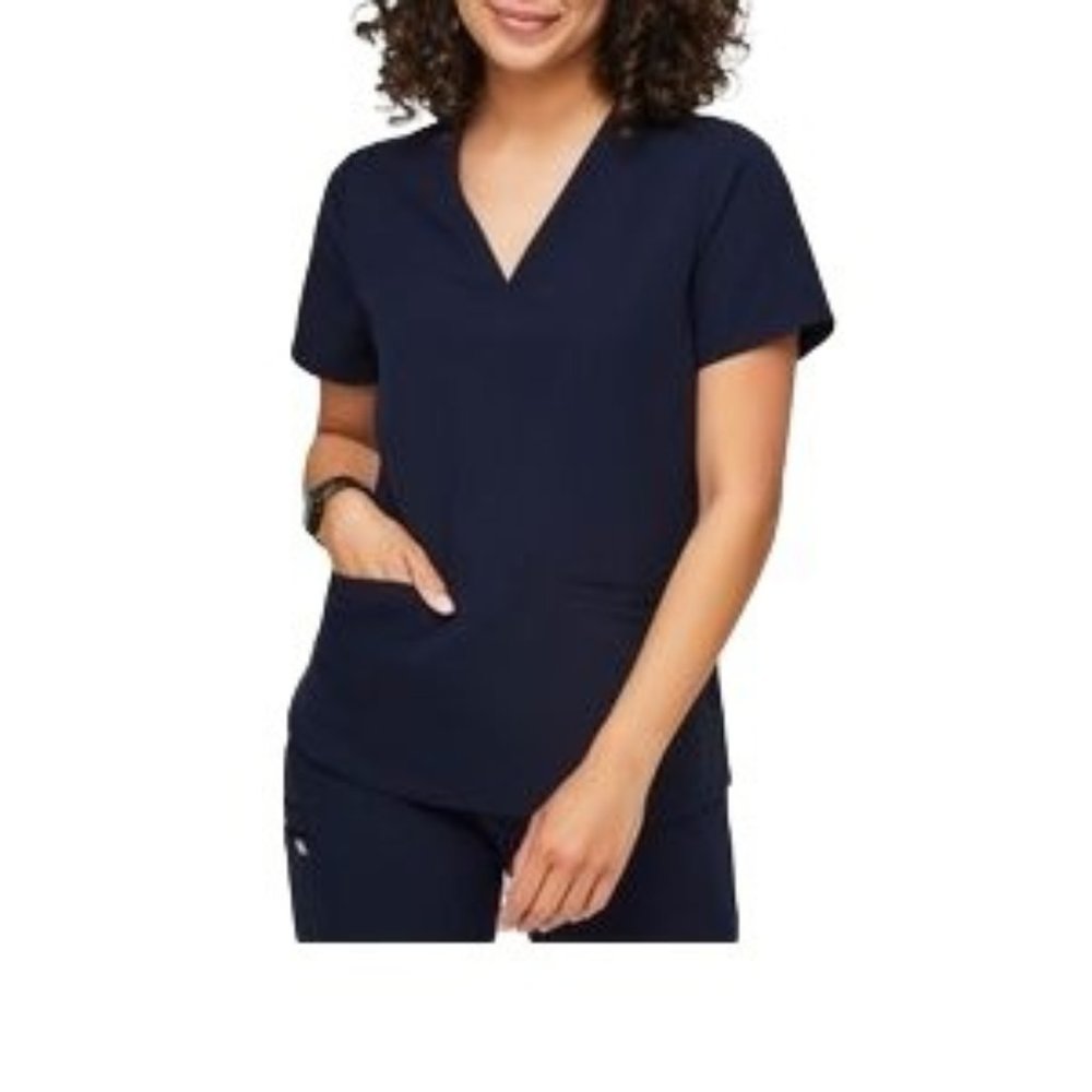 FIGS Technical Collection Casma Navy 3 Pocket Short Sleeve V- Neck Scrub Top Siz